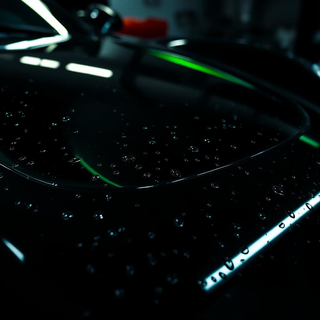 Carrocería negra brillante con reflejos verde neón
